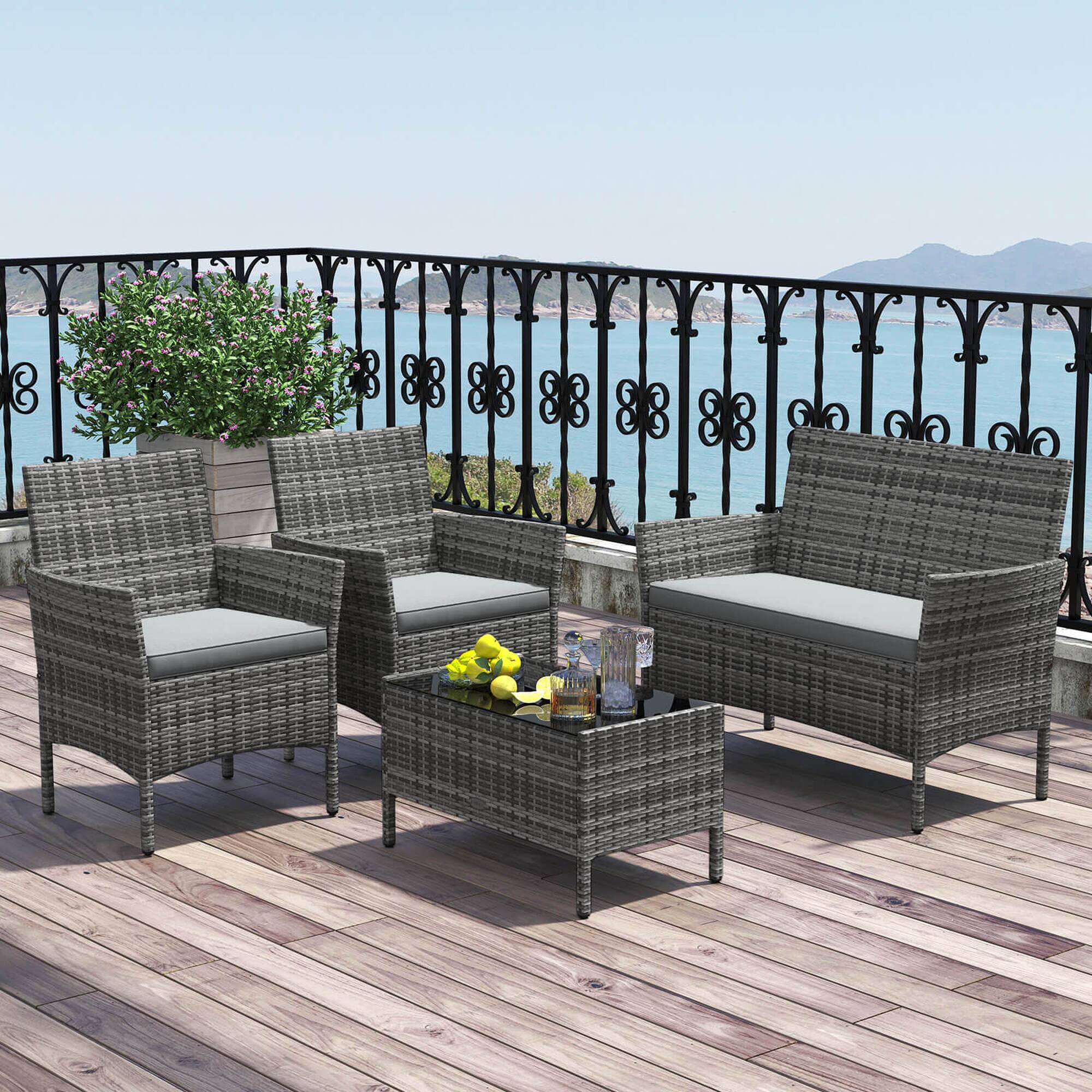 Alt View 3. Costway - 4 PCS Patio Furniture Set with Washable Cushions and Tempered Glass Coffee Table - Gray.