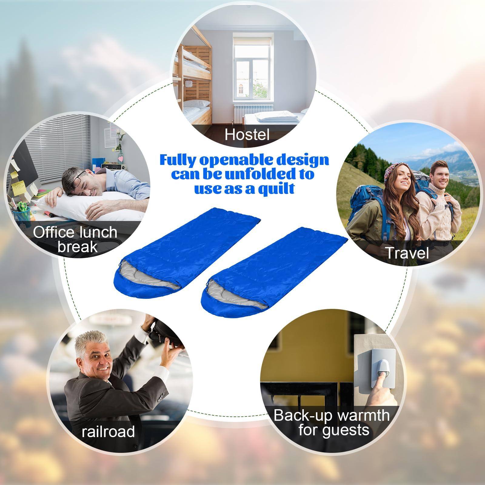 - Hostel: Fully openable design can be unfolded to use as a quilt
- Office lunch break
- Travel
- Back-up warmth for guests
- railroad