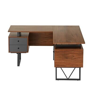 Alt View 5. Techni Mobili - 59" L-Shaped Desk with Drawers and File Cabinet(RTA-4809DL-WAL) - Walnut/Black.