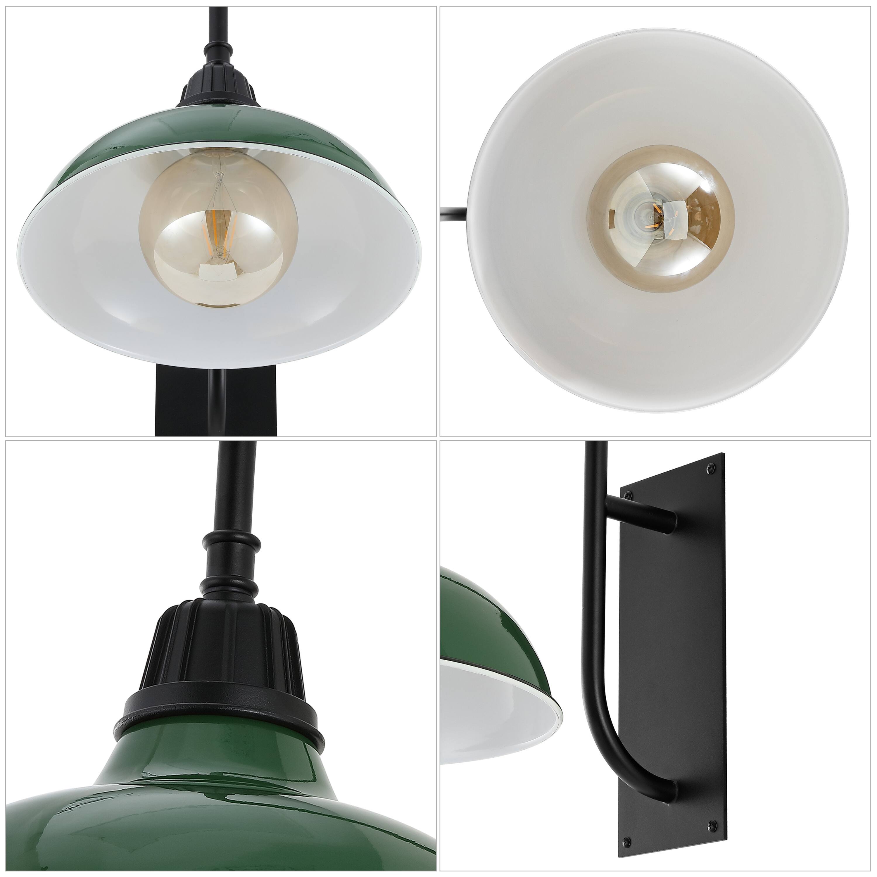 Alt View 4. Jonathan Y - Stanley 12.25" 1-Light Farmhouse Industrial Indoor/Outdoor Iron LED Gooseneck Arm Outdoor Sconce, Green - Green/Black.