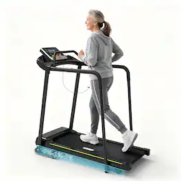 Rellysport - Senior Treadmill for Elderly, Walking Treadmill with Long Side Handrails & Front Handrails for Small Spaces - Balck