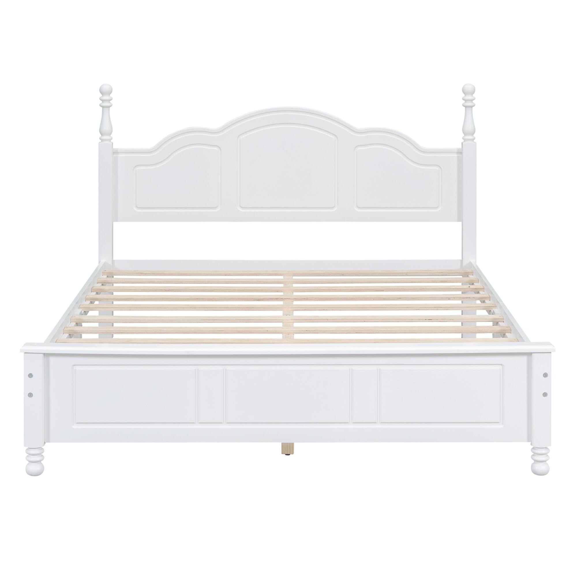 Left. GOODSILO - Queen Size Retro Wood Platform Bed Frame with Wooden Slat Support for Mattress - White.