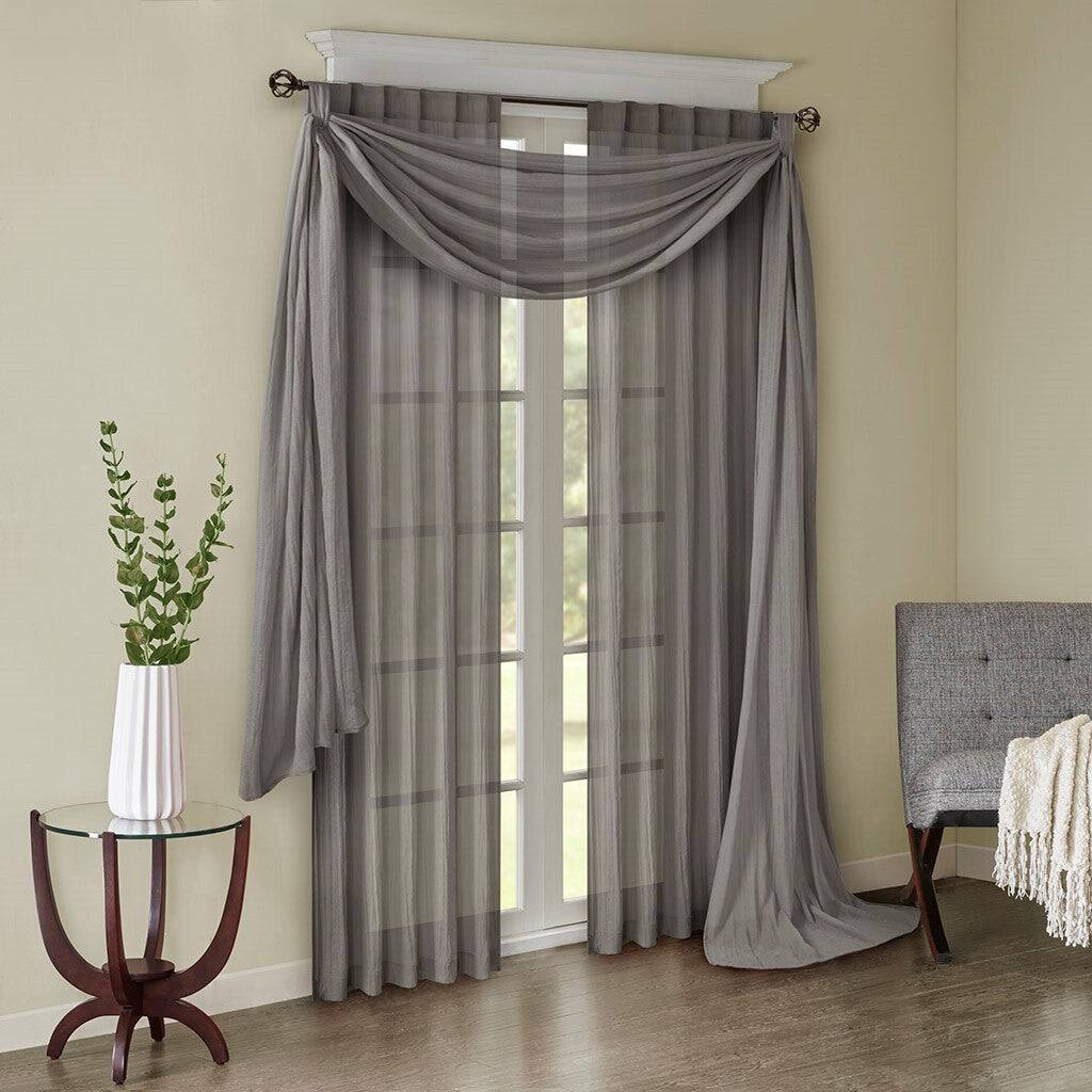 Left. BreeBe - Solid Crushed Curtain Panel Pair(2 Pcs Window Panels) - Grey.