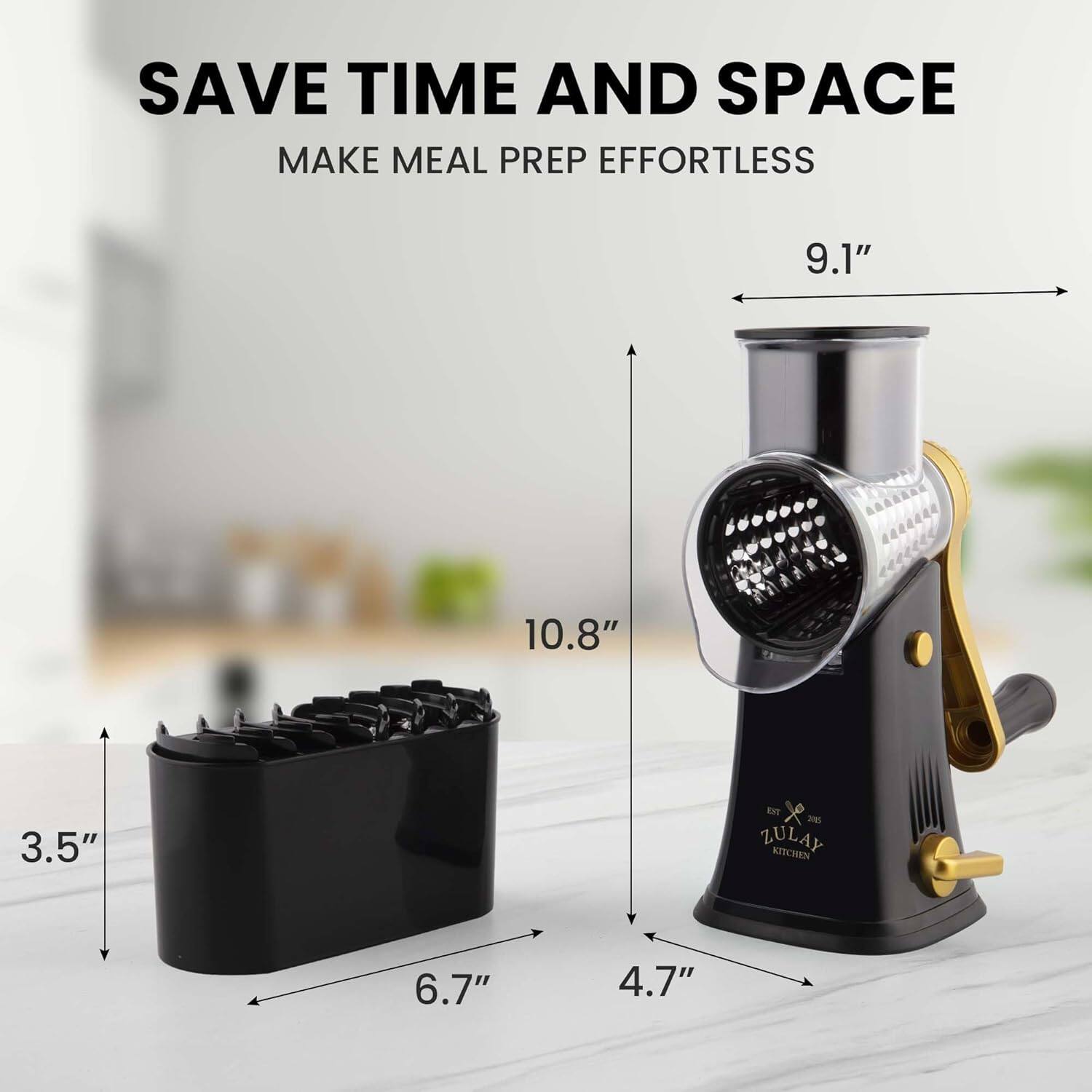 SAVE TIME AND SPACE  
MAKE MEAL PREP EFFORTLESS  

9.1"  
10.8"  
3.5"  
6.7"  
4.7"  

ZULAY KITCHEN