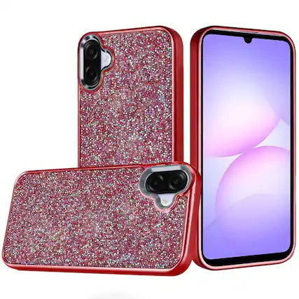 Front. Kitcheniva - Full Crystal Metallic Buttons Phone Case With Tempered Glass For Samsung Galaxy A07 Red - Red.