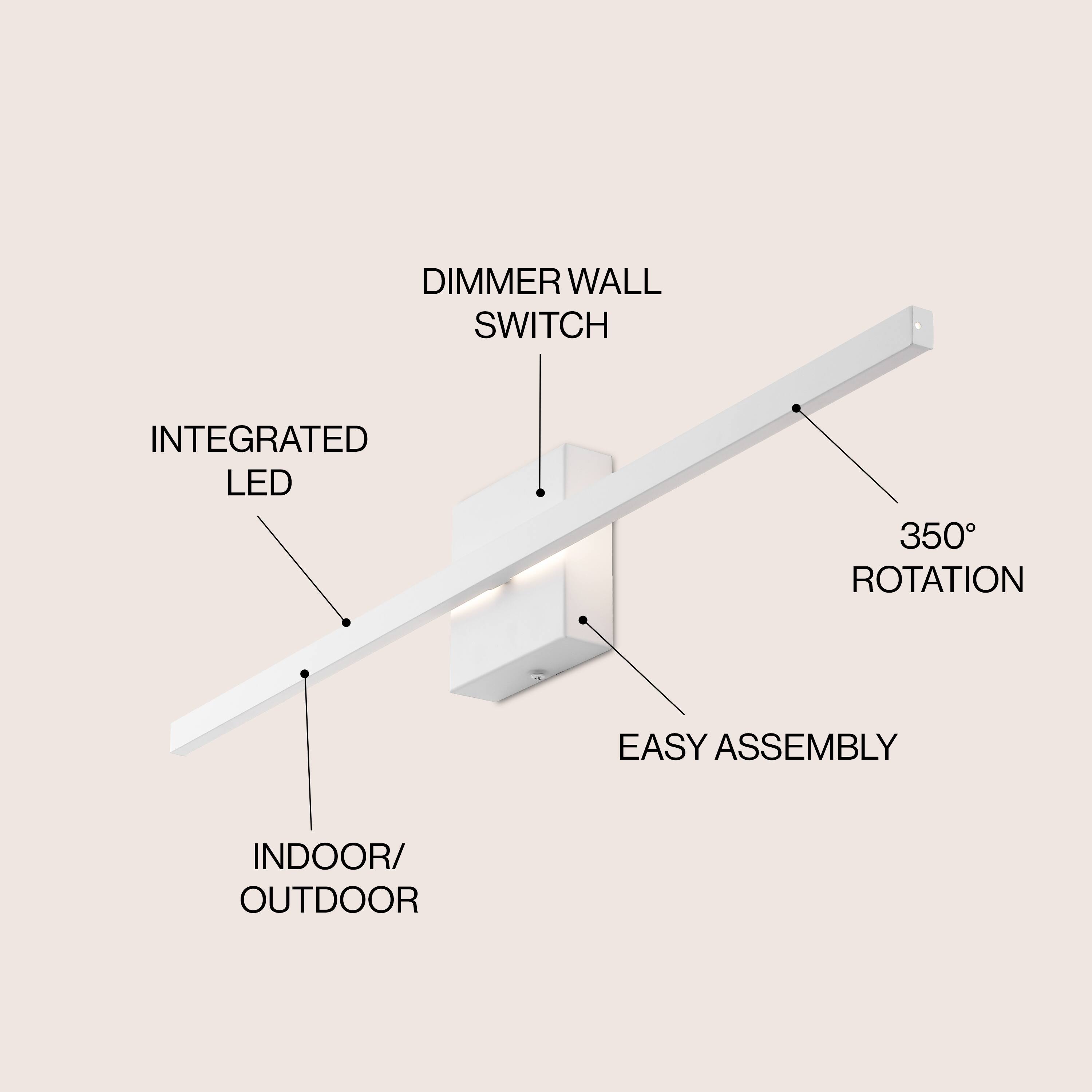 DIMMER WALL SWITCH  
INTEGRATED LED  
350° ROTATION  
EASY ASSEMBLY  
INDOOR/OUTDOOR
