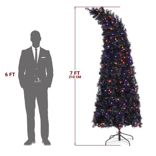 Alt View 2. Winado - 7FT Christmas Tree Bendable, Wizard Hat Shape Artificial with 400 LED Lights Bent for Indoor Party Holiday Decoration - Purple and Orange.
