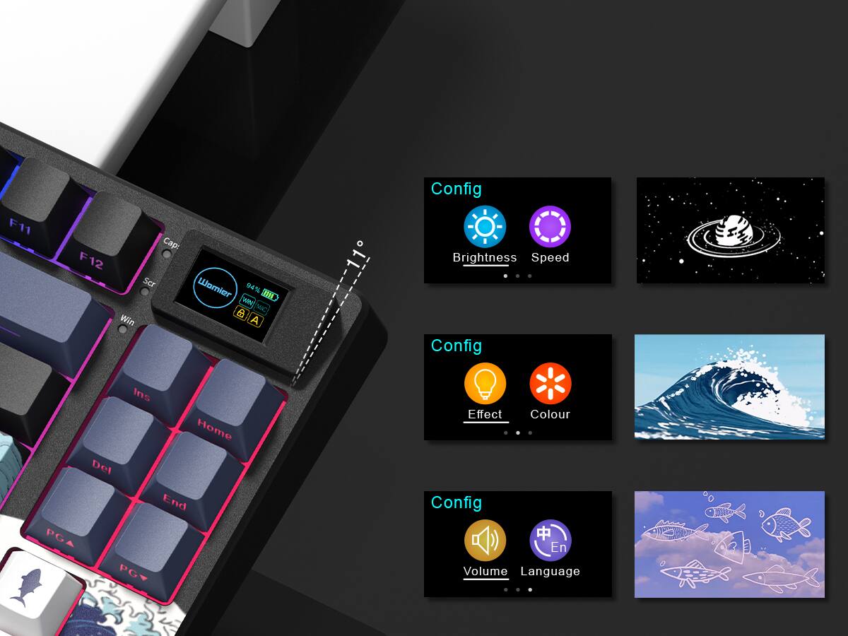 Config  
Brightness Speed  
Config  
Effect Colour  
Config  
Volume Language