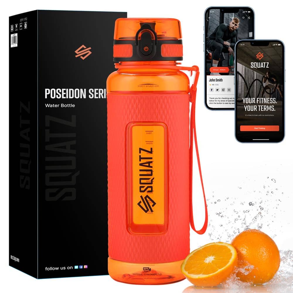 Pyle - SQUATZ 40 Oz Poseidon Series Water Bottle for Protein and Fruit Shakes - Premium Quality Wide Mouth Gym Flask - Orange