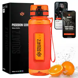 Pyle - SQUATZ 40 Oz Poseidon Series Water Bottle for Protein and Fruit Shakes - Premium Quality Wide Mouth Gym Flask - Orange
