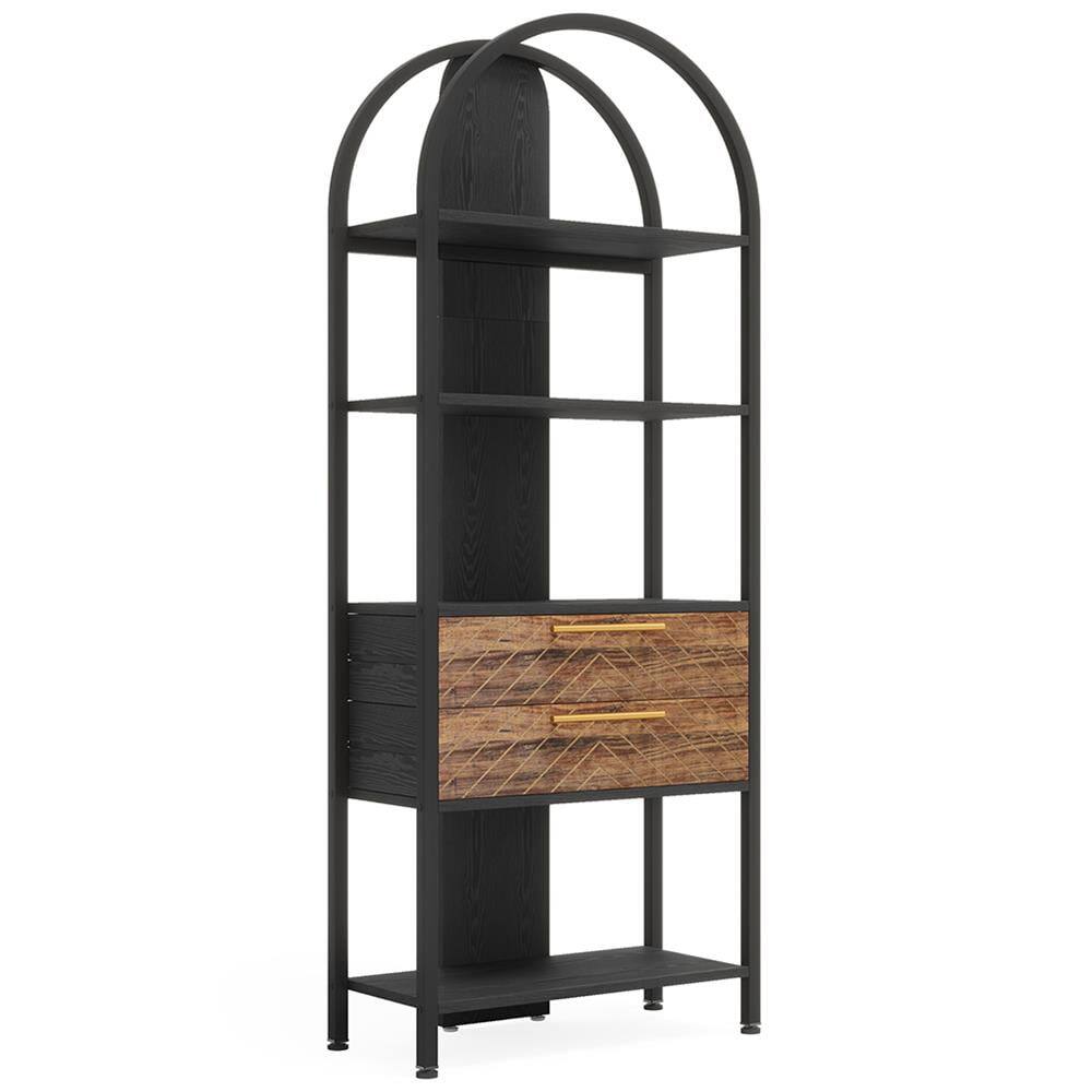 Angle. Kadyn - Kadyn Bookshelf, Storage Shelf, Bookcase,4-Tier Bookshelf, Industrial Bookcase with 2 Drawers & LED Light - Black.