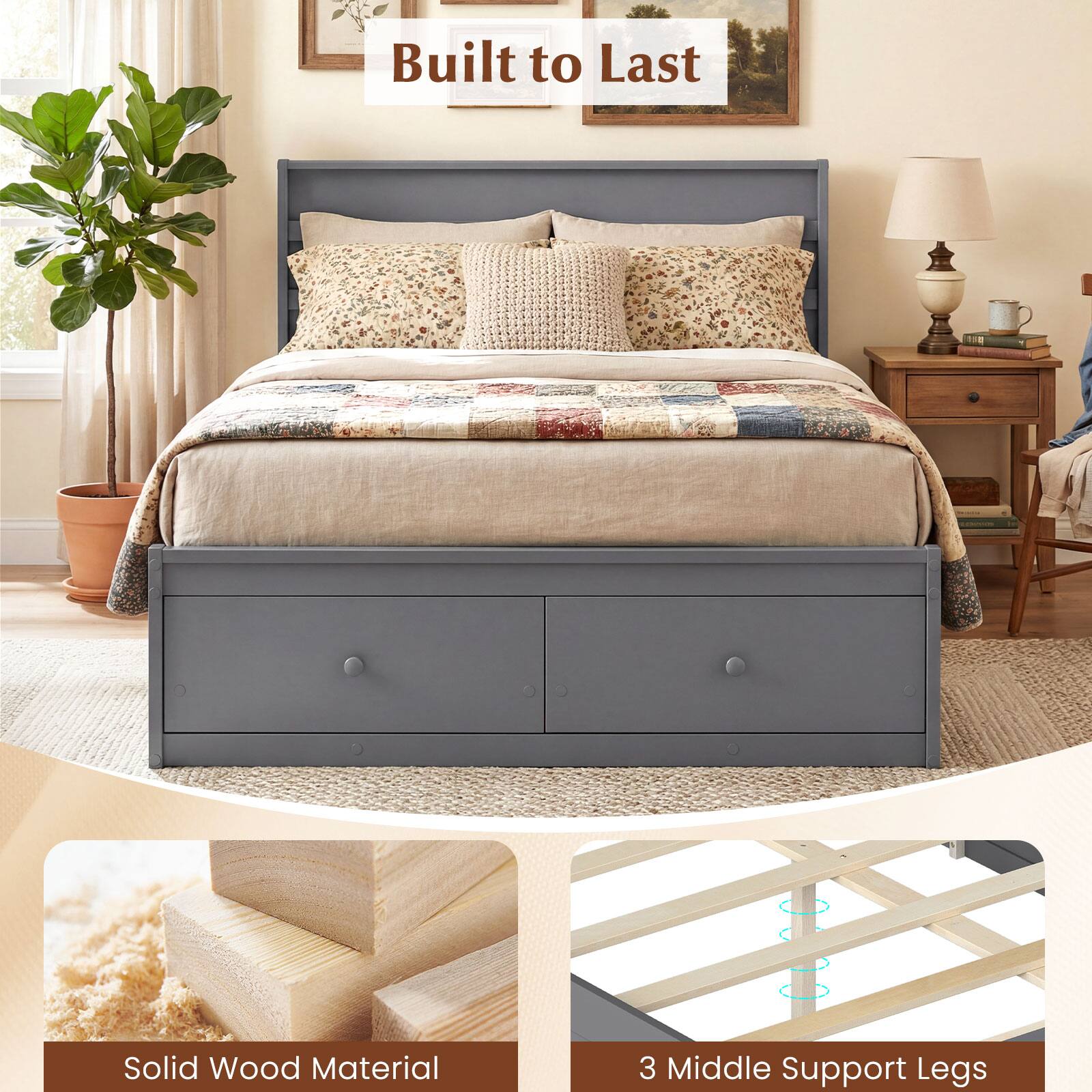 Built to Last

Solid Wood Material

3 Middle Support Legs