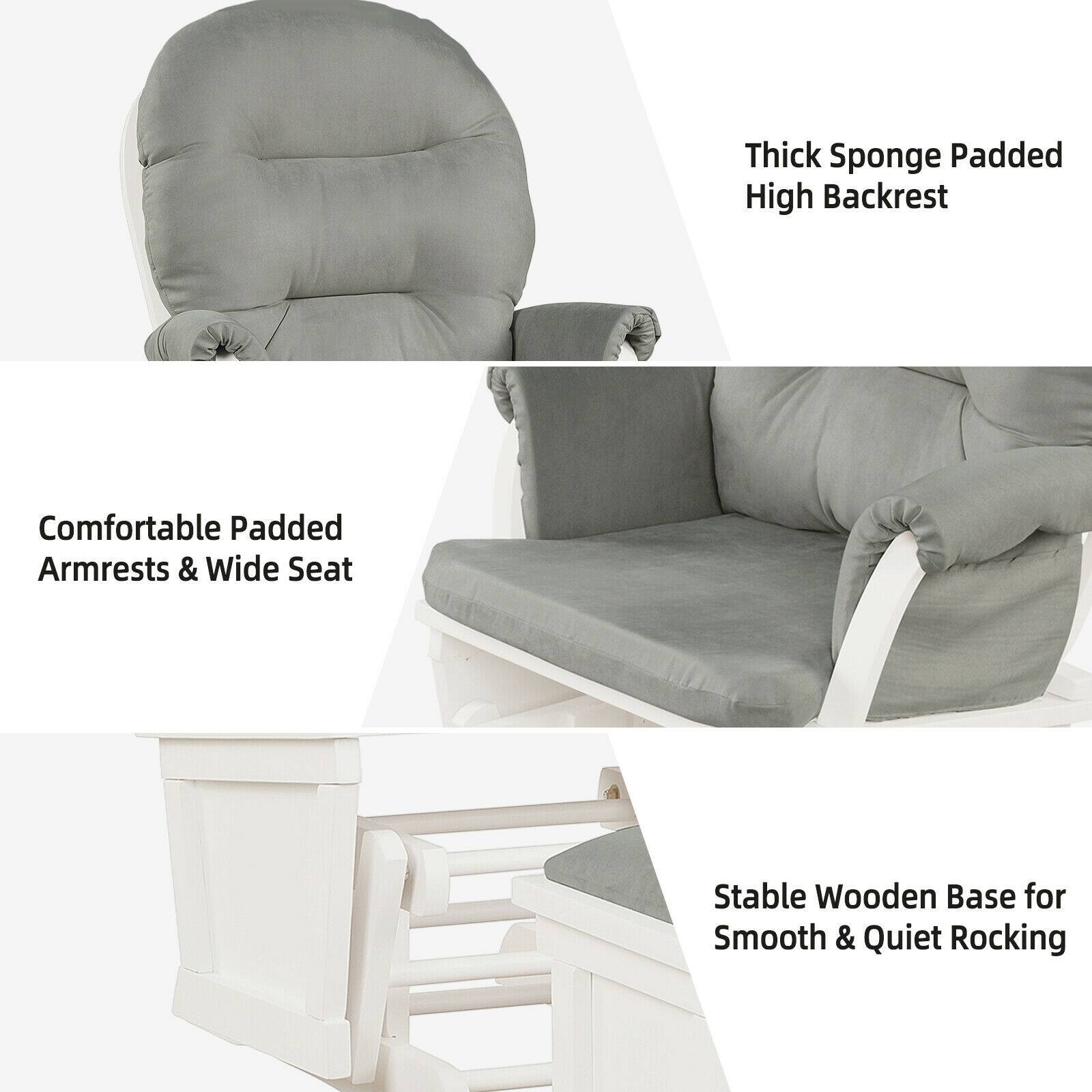 - Thick Sponge Padded High Backrest
- Comfortable Padded Armrests & Wide Seat
- Stable Wooden Base for Smooth & Quiet Rocking