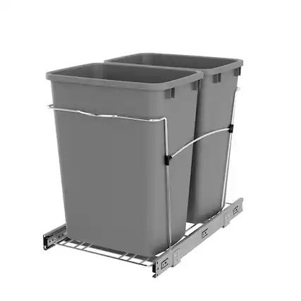 Front. Rev-A-Shelf - Rev-A-Shelf Double Pullout Trash Can 35 qt. for Kitchen, Silver, RV-18KD-17C S - Silver.