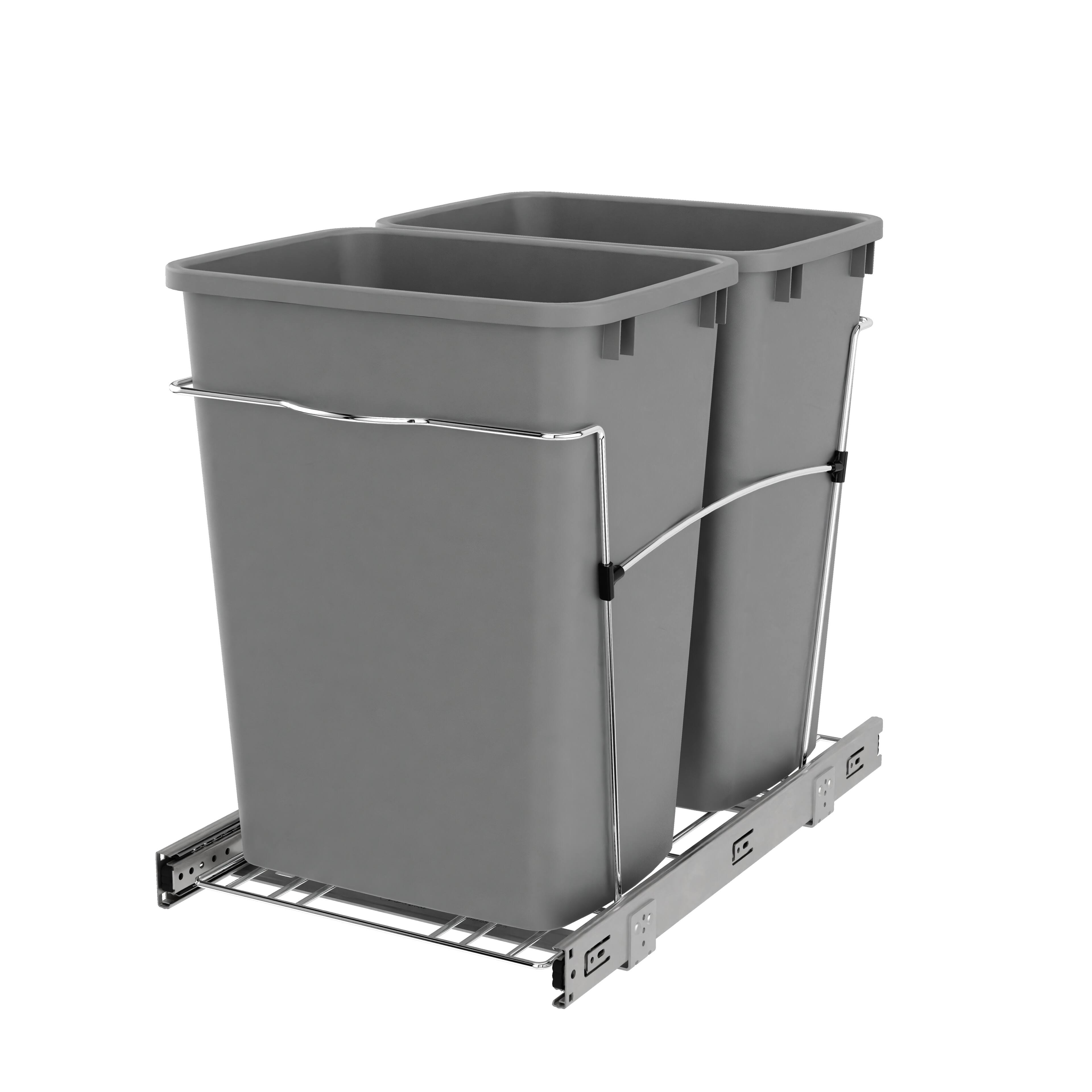 Front. Rev-A-Shelf - Rev-A-Shelf Double Pullout Trash Can 35 qt. for Kitchen, Silver, RV-18KD-17C S - Silver.