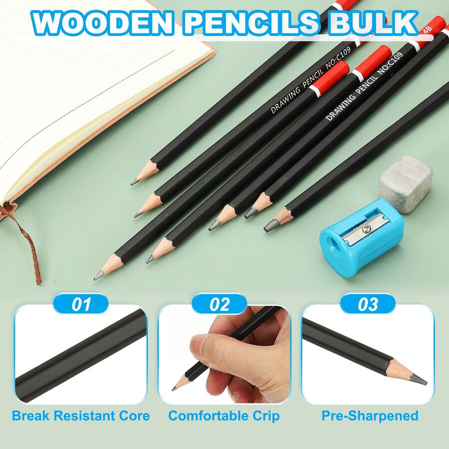 Unique Bargains 24pcs 6B Drawing Pencils Hexagonal Pre sharpened for ...