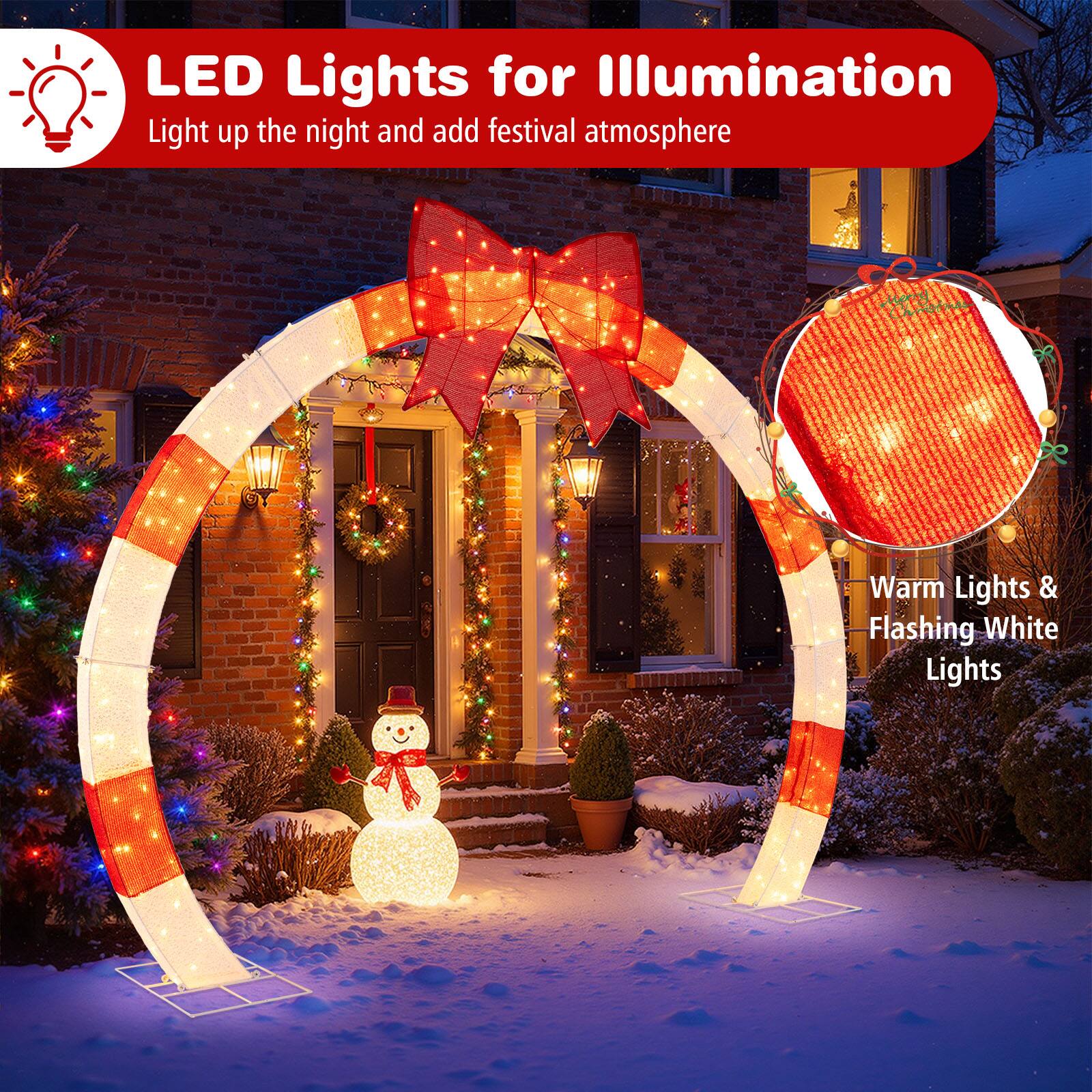 Alt View 5. Costway - Costway 10.4 FT Christmas Archway with Large Bow & Warm White LED Lights, Widened Bases - Red,White.