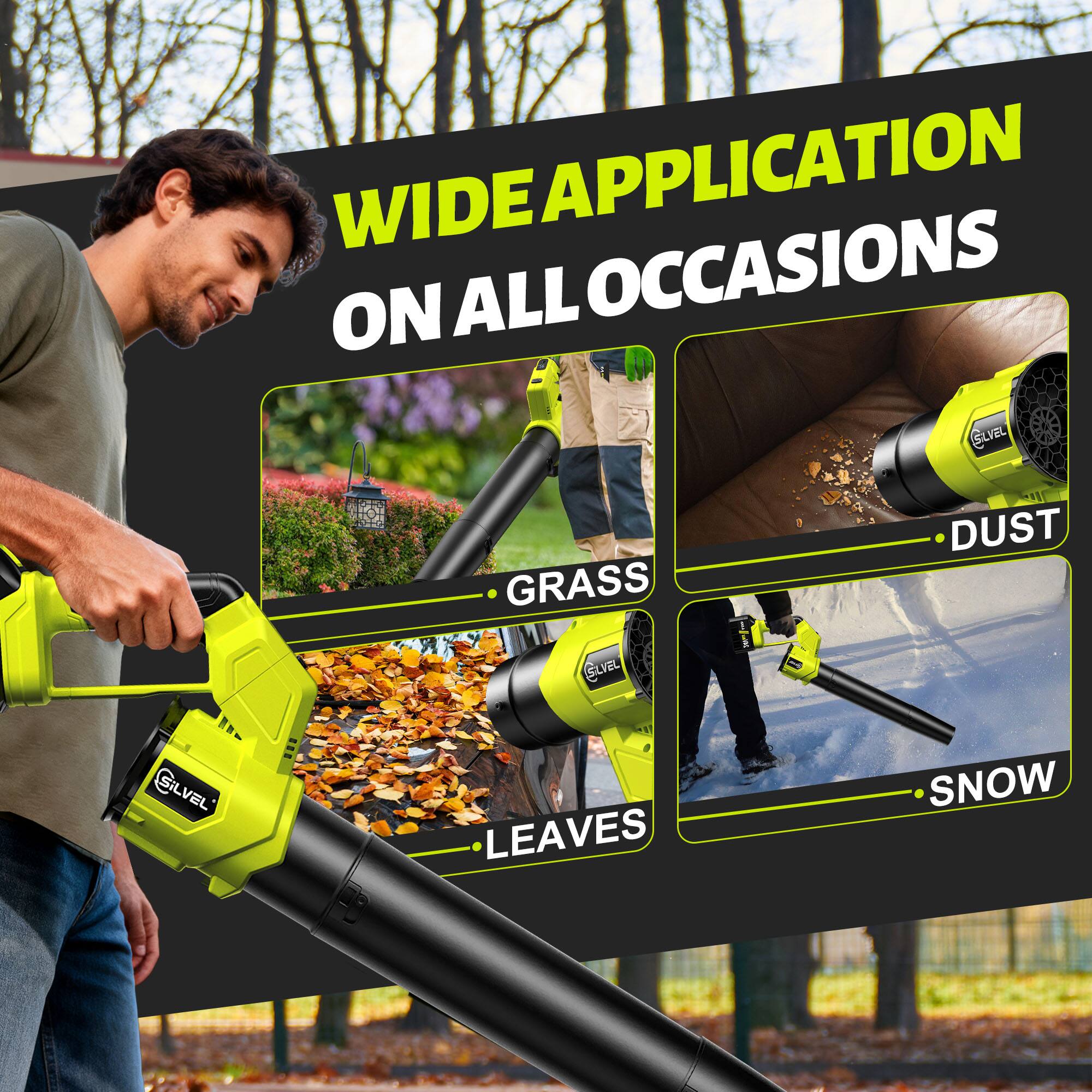WIDE APPLICATION ON ALL OCCASIONS

- GRASS
- LEAVES
- DUST
- SNOW