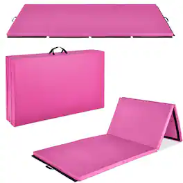 Best Choice Products - 10ftx4ftx2in Folding Gym Mat 4-Panel Gymnastics Workout Floor Mats w/ Handles - Pink