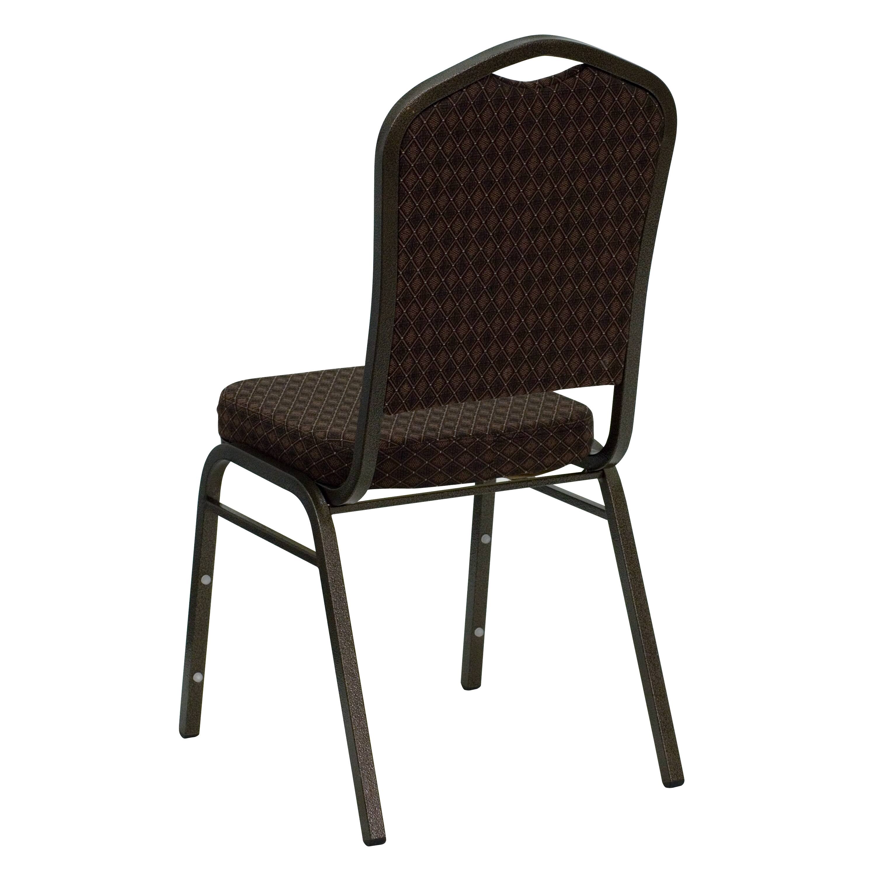 Alt View 5. Emma + Oliver - Crown Back Stacking Banquet Dining Chair - Brown Patterned Fabric/Gold Vein Frame.