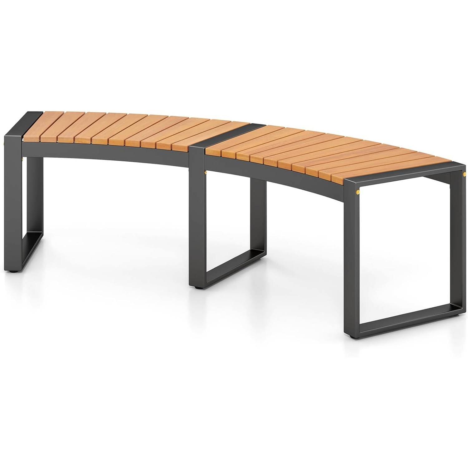Hivvago - Outdoor Metal Frame Wood Slat Backless Garden Bench with Modern Arch Design - Natural, Black