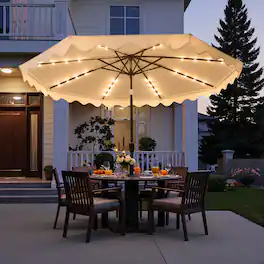 Ovios - 10ft Large Patio Umbrella with LED light for Outdoor Dining - Blue