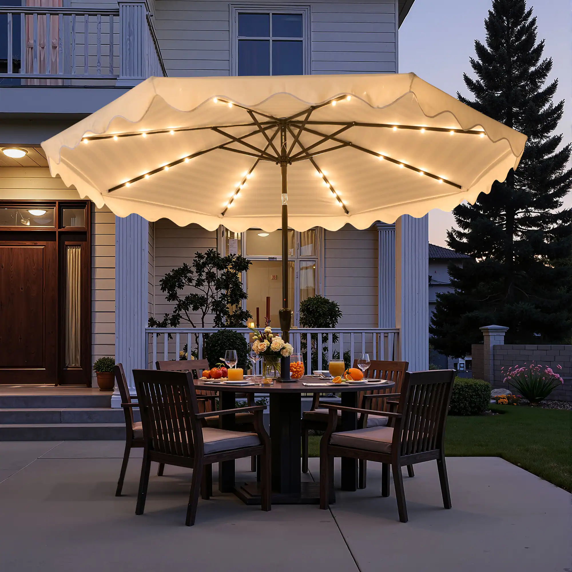 Front. Ovios - 10ft Large Patio Umbrella with LED light for Outdoor Dining - Blue.