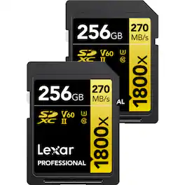 Lexar - Professional 1800x SDXC UHS-II Card GOLD Series 256GB 2-Pack LSD1800256G-B2NNU