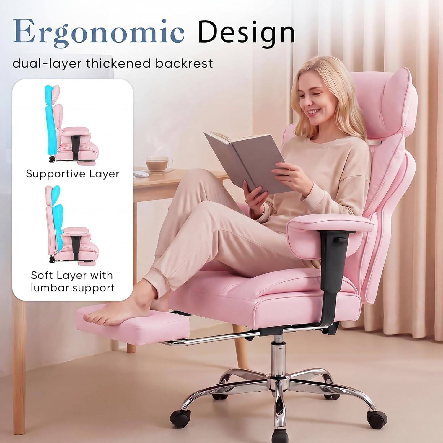 Ergonomic Design dual-layer thickened backrest Supportive Layer Soft Layer with lumbar support