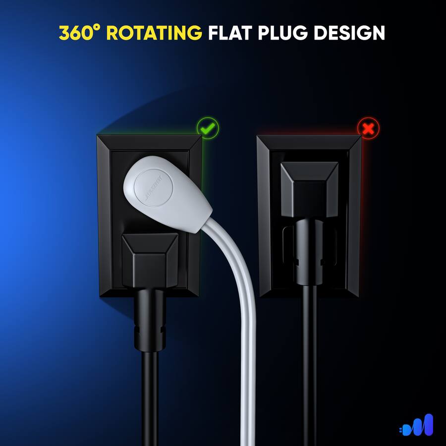 Extension Plug Inverted Maximm 4ft 360° Rotating Flat Plug Extension Cord with on and Off ...