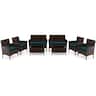 Costway - 8 PCS Patio Furniture Set with Washable Cushions and Tempered Glass Coffee Table - Blue