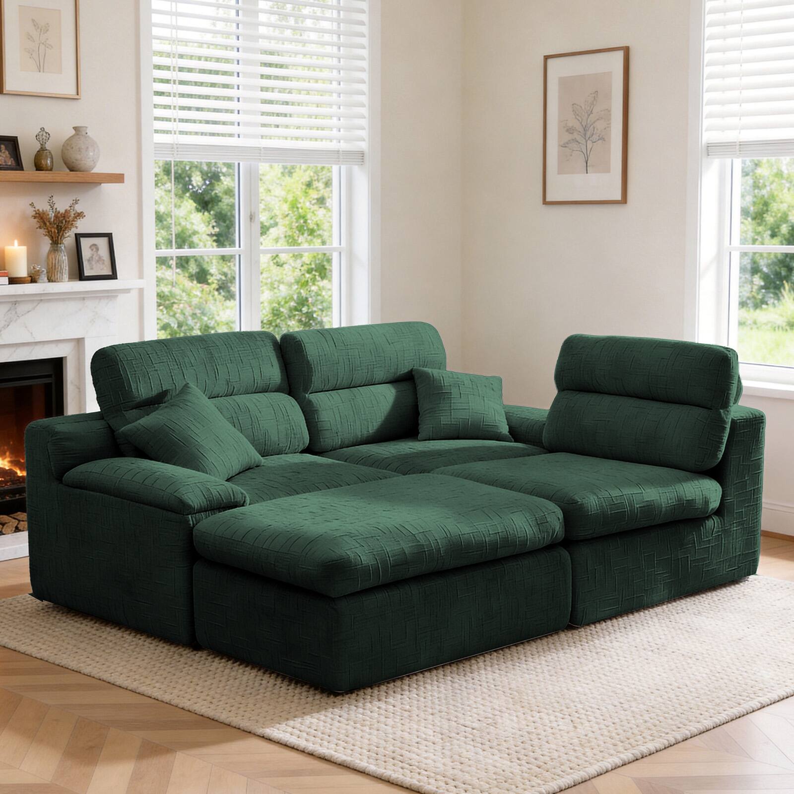 Back. Anysun - L-Shape Chenille Corner Chaise Sofa with High Backrest - Compressed Sponge, No Assembly for Living Room & Apartment - Green.