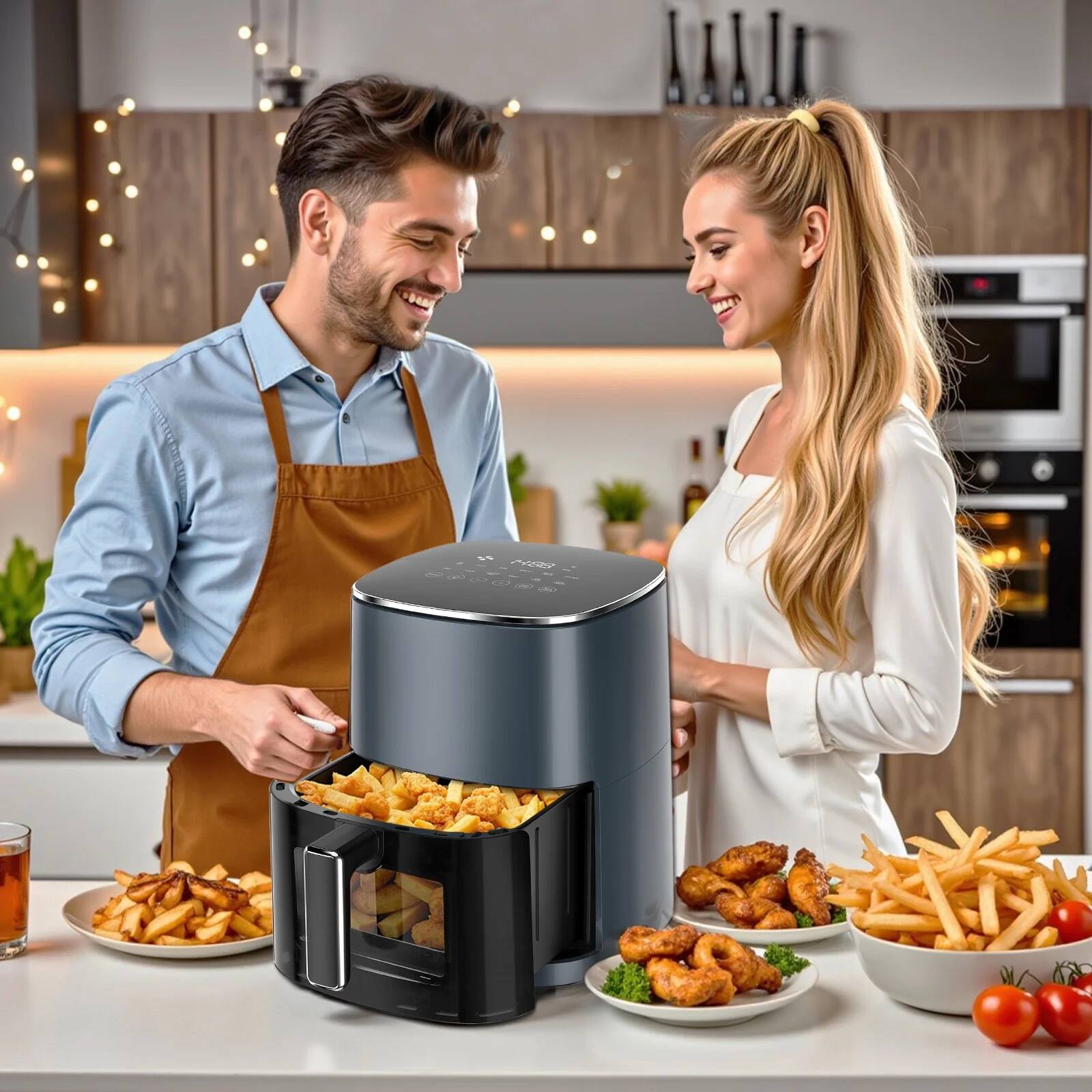 Left. Sweet - 6 QT Air Fryer with 12-in-1 Functions, Gray - Gray.