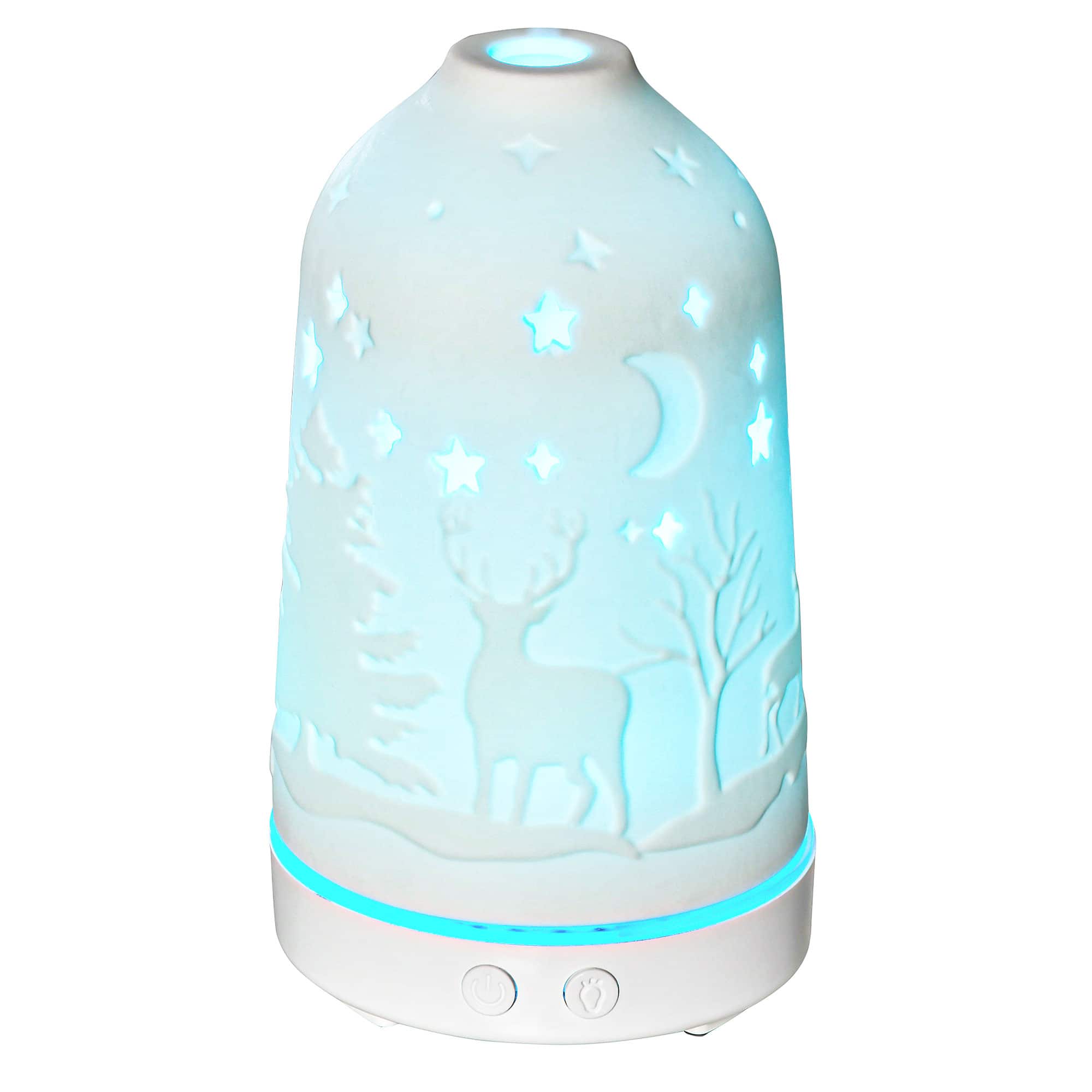 COWLOWN - 100ml Ultrasonic Aromatherapy Diffuser with Ceramic Cover LED Light Timer Auto Shutoff