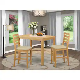East West Furniture - YACF3C 3 PC counter height set - counter height Table and 2 dinette Chairs - Oak