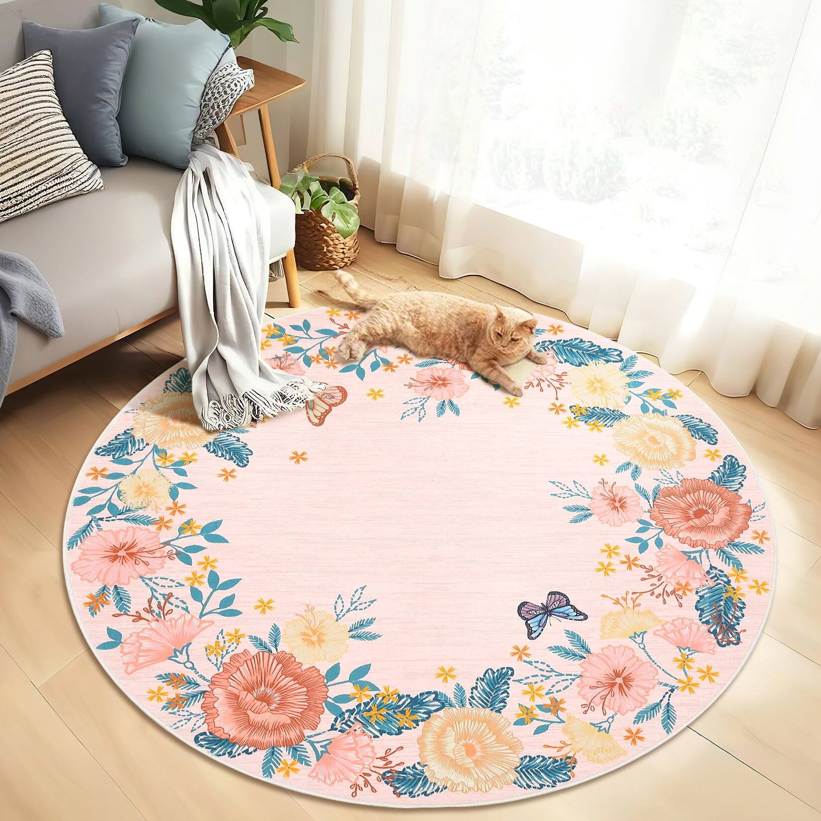 Homhougo 4x4 Floral Boho Rug, Washable, Soft, Non Slip Pink EDCJH-PHK ...