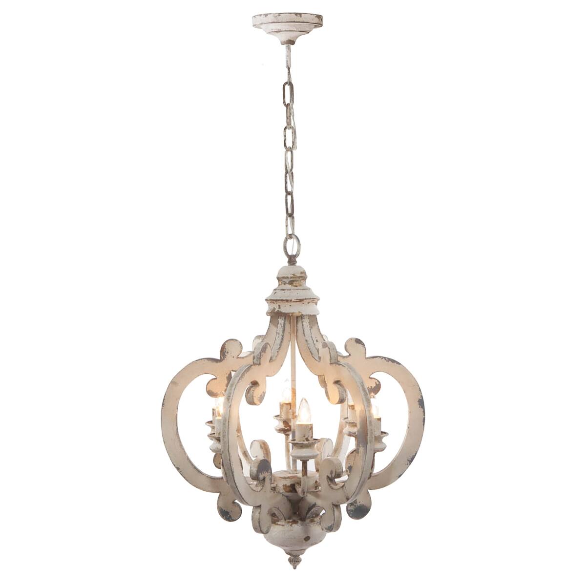 Alt View 2. Loheer - Loheer French Country Chandelier, Six Light Whitewashed Wood Fixture with Adjustable Chain.