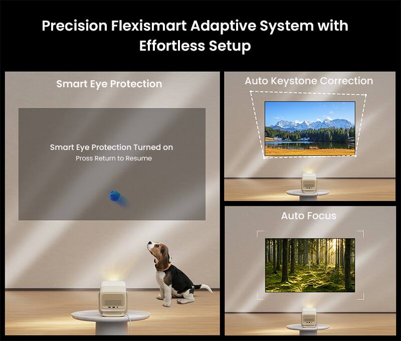 Precision Flexismart Adaptive System with Effortless Setup

Smart Eye Protection

Smart Eye Protection Turned on
Press Return to Resume

Auto Keystone Correction

Auto Focus
