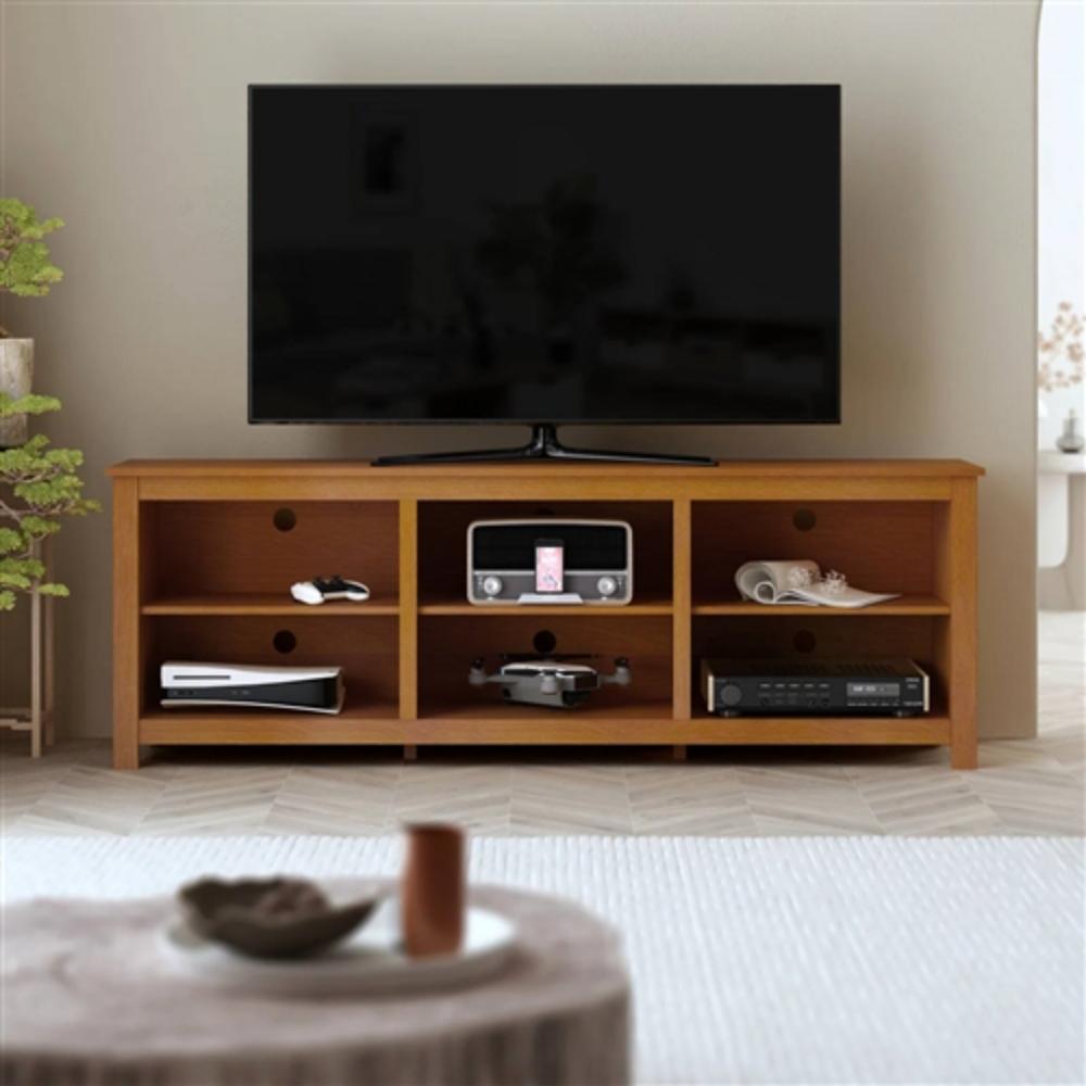 Back. Hivvago - Farmhouse TV Stand in Amber Brown Wood Finish - for TVs up to 70-inch - Amber Brown.