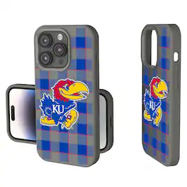 Keyscaper - NCAA - Kansas Jayhawks Plaid Soft Touch iPhone Case - 14 - Gray