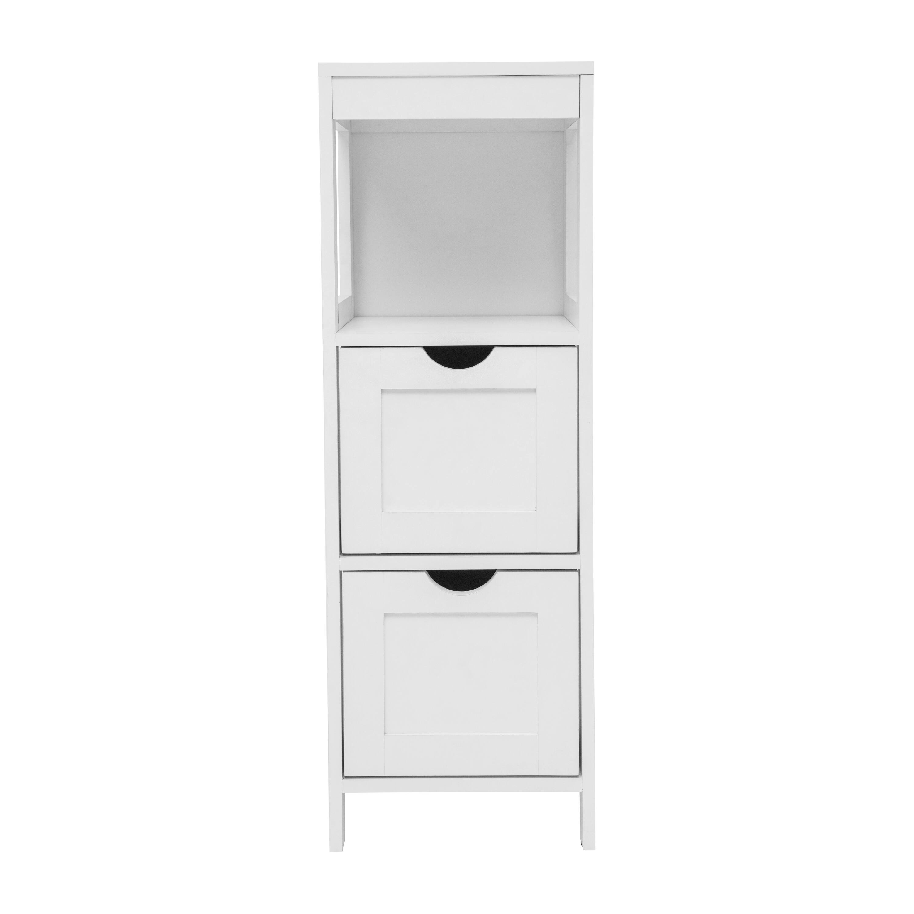 Alt View 9. Emma + Oliver - Dante Bathroom Storage Organizer with Open Display Shelf and Two Removable Drawers - White.