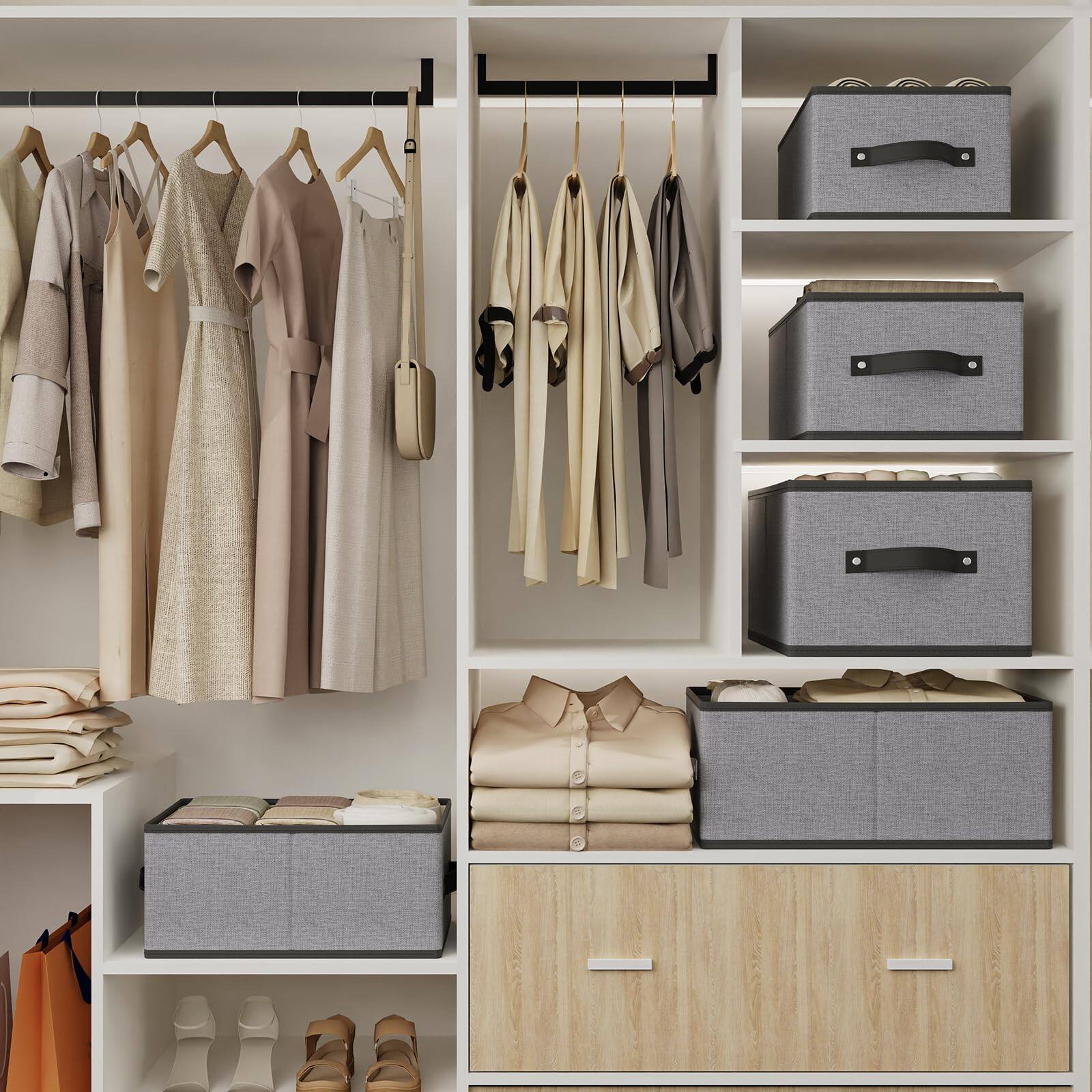 Left. Cedar Assembly - Foldable Storage Box 4 Pack Organizer Bins With Handles Fabric Cubes For Wardrobe Closet Containers Baskets... - Gray Medium -2 Pack.