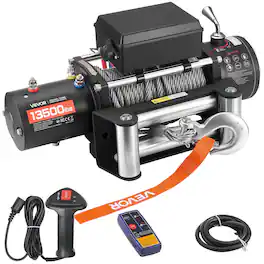 VEVOR - Electric Winch, 13500 lbs Load Capacity, 12V DC Truck Winch with Φ3/8 in x 80 ft Steel Rope - Black
