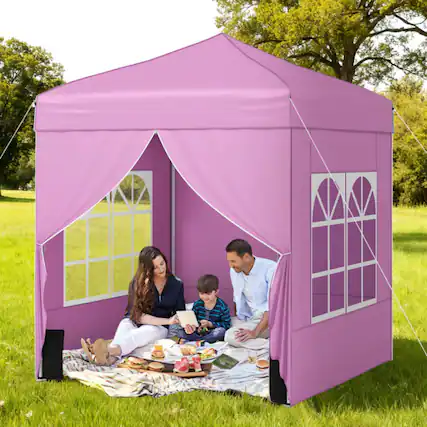 Front. Mondawe - 6.5 x 6.5 FT Pop-Up Canopy Tent with 4 Sidewalls and Wheeled Bag - Pink.