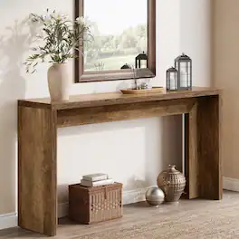 Tribesigns - 55-Inch Farmhouse Console Table, Wooden Couch Table Behind Sofa with Storage, Narrow Long Entryway Hallway Table for Liv - Brown