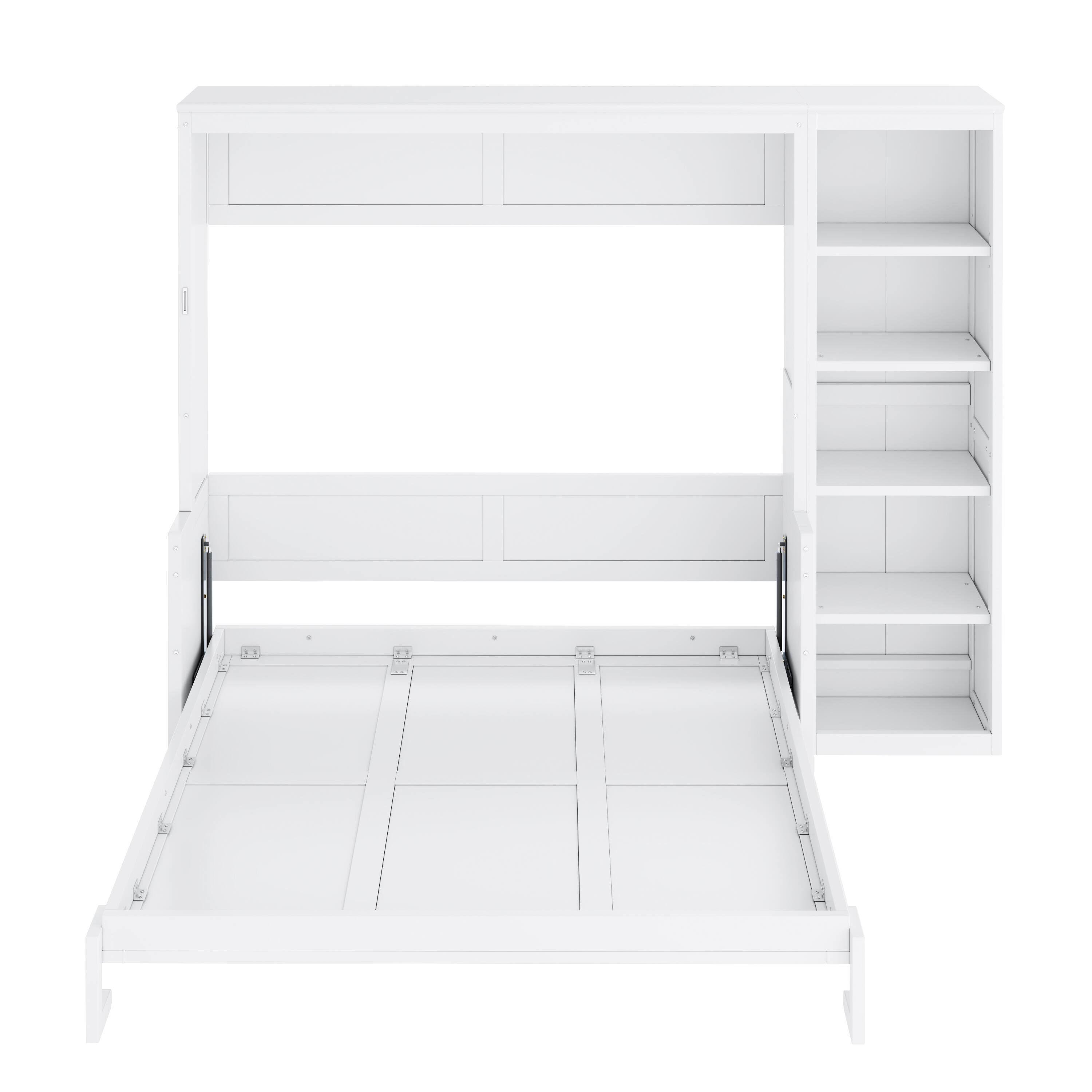 Alt View 1. Whisen - Queen Size Murphy Bed with Desk and Bookshelf, Space Saving Foldable Bed for Home Office & Guest Room - White.