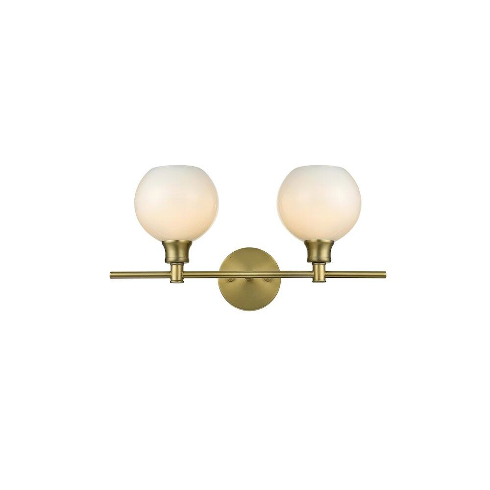 Back. Living District - Collier 2 Light Satin Gold and Frosted White Glass Wall Sconce - Satin Gold.