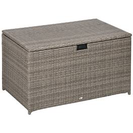 Outsunny - 113 Gallon Deck Box, Rattan Outdoor Storage Box, Waterproof Storage Container for Indoor, Patio Furniture Cushions - Gray