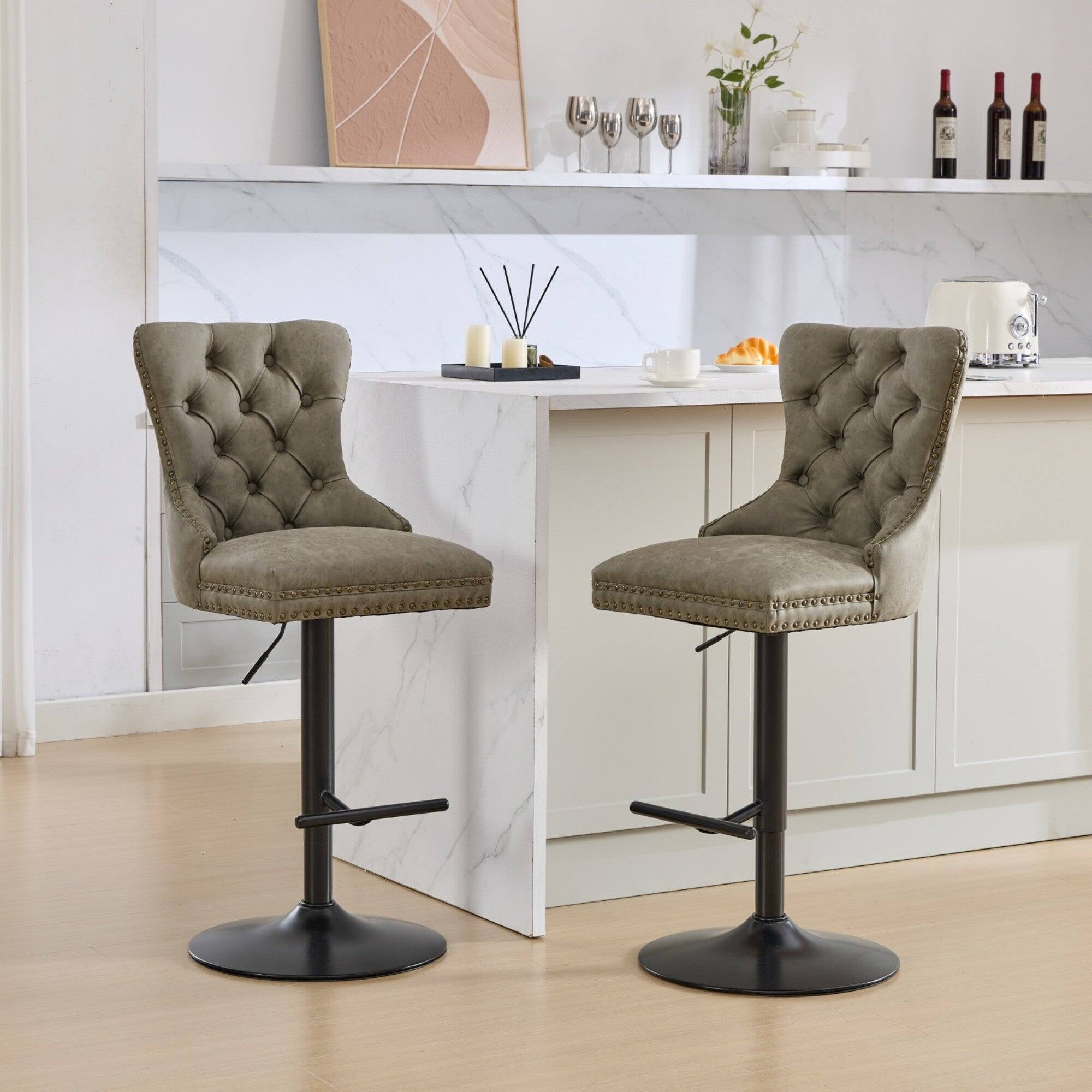 Alt View 2. Boyel Living - Adjustable Swivel Bar Stools Set of 2 with Upholstered Back - Olive Green.