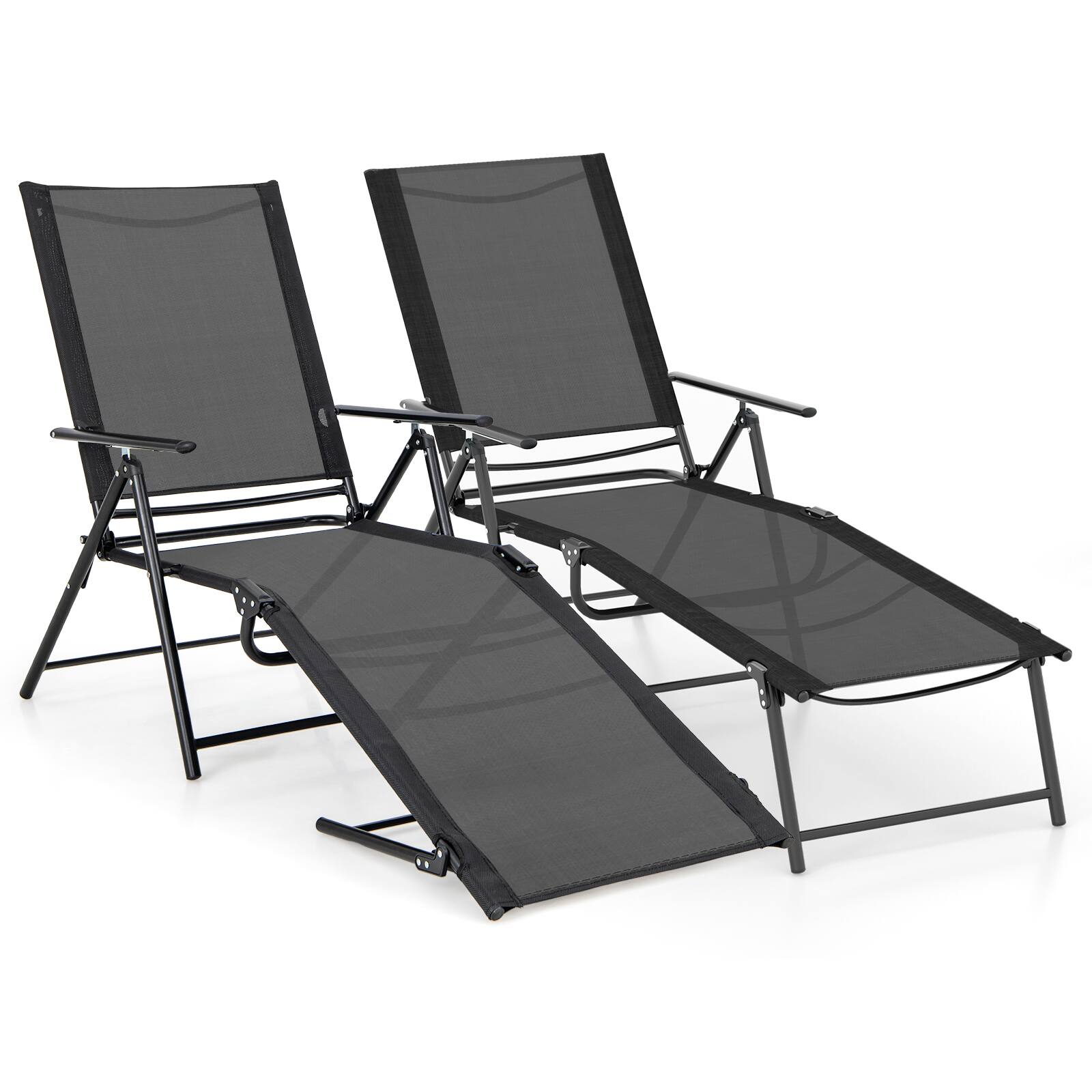 Alt View 6. Gymax - Gymax 2PCS Folding Chaise Lounge Chairs w/ 6-Level Backrest Reclining Chairs Patio - Black.